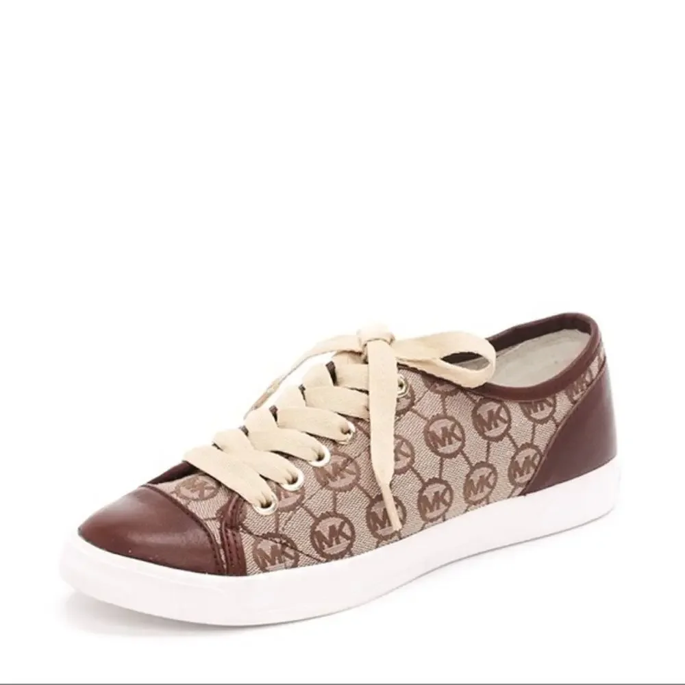 Michael Kors Logo Lace-Up Sneakers Brown Monogram Canvas Size 8M